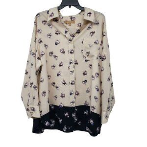 Ellen Tracy French Bulldog Frenchie Print Button Down Shirt Womens XL